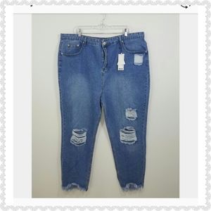 Boohoo Plus Blue Distressed Jeans 22